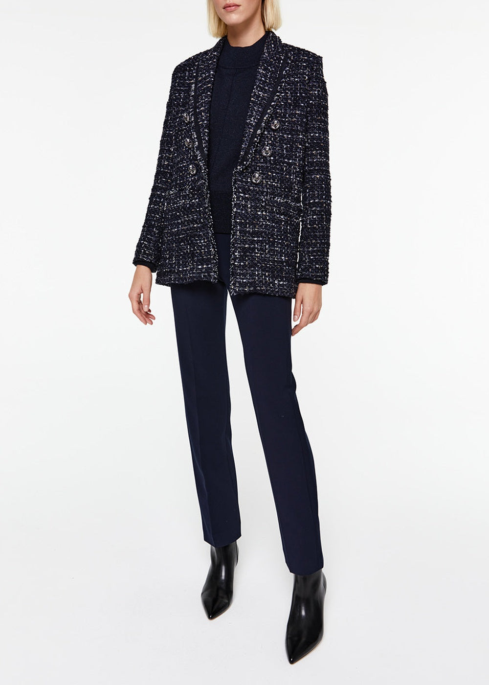 Textured 6-button jacket - Navy