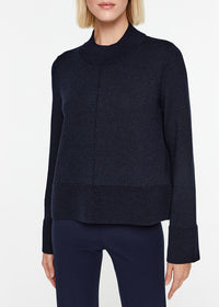 Pull ample col montant en laine - Marine