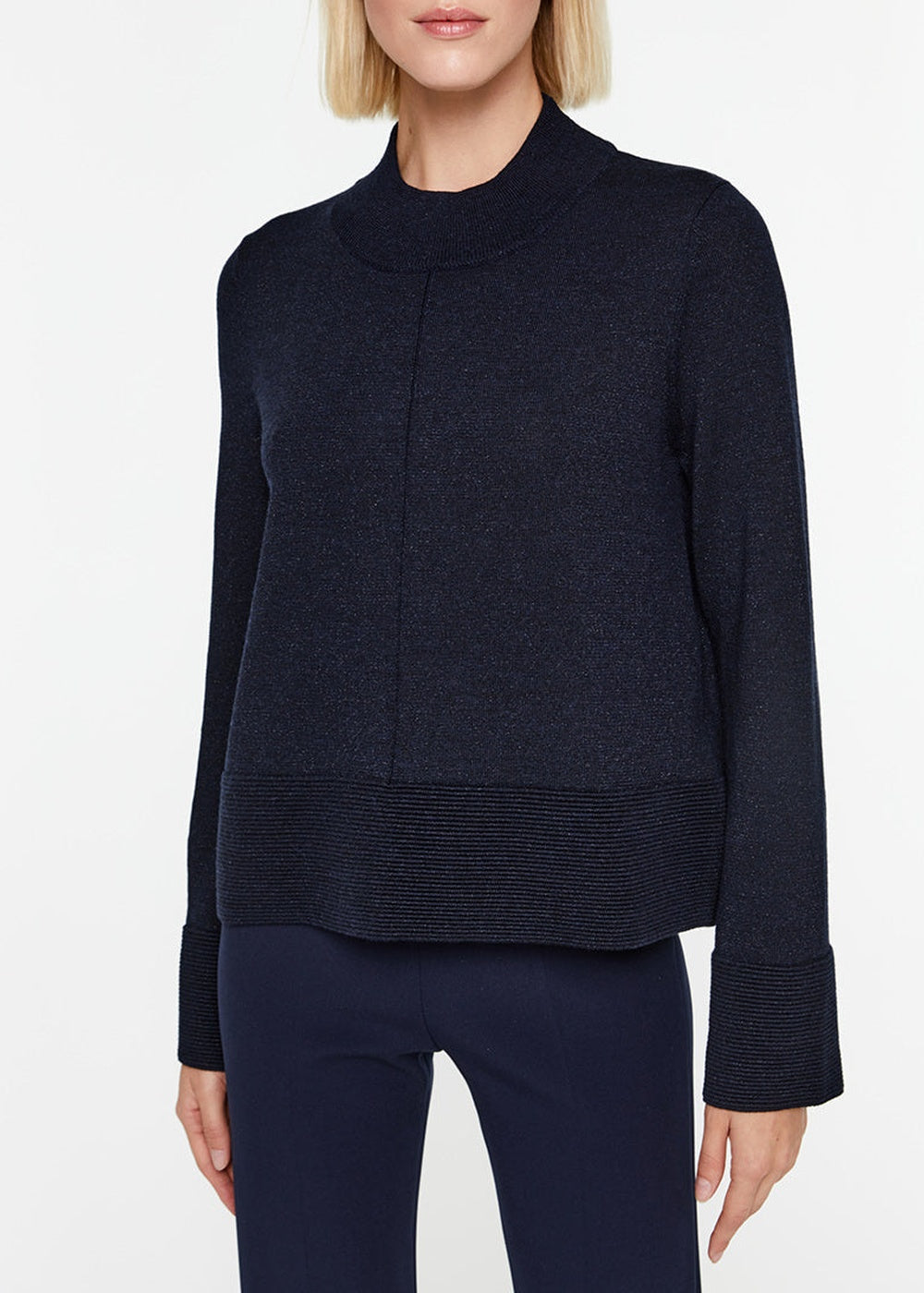 Pull ample col montant en laine - Marine