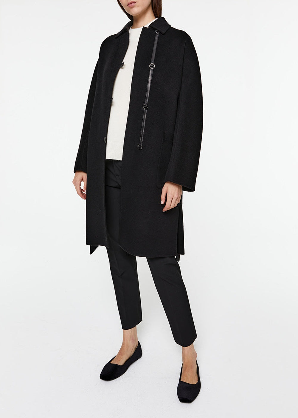 Long belted wool coat - Black