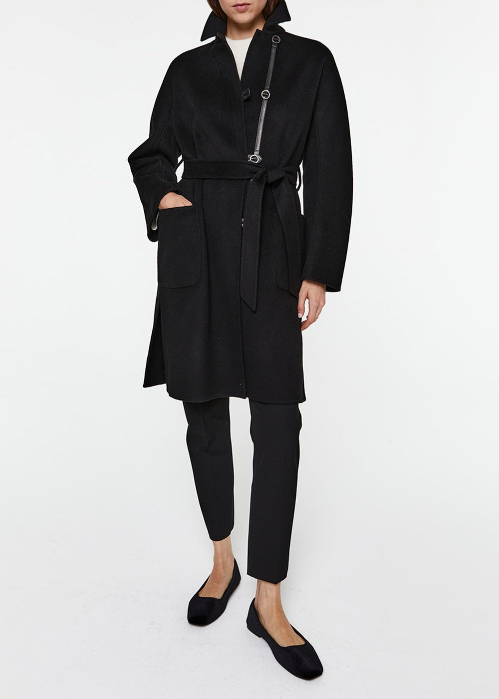Long belted wool coat - Black