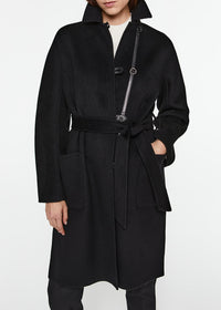 Long belted wool coat - Black