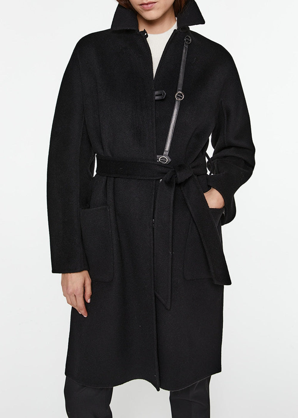 Long belted wool coat - Black