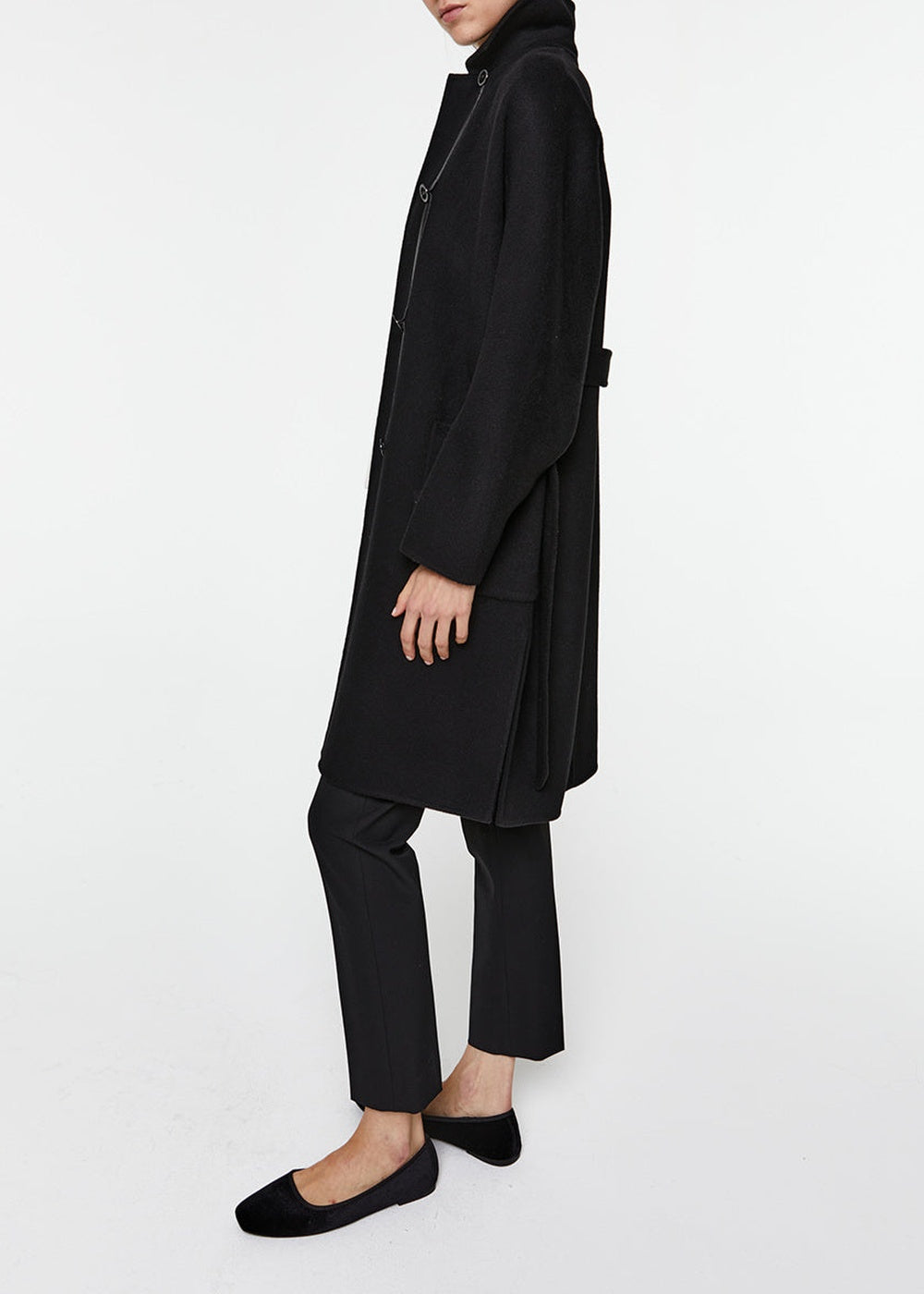 Long belted wool coat - Black