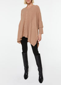Pull poncho col V en cachemire - Camel