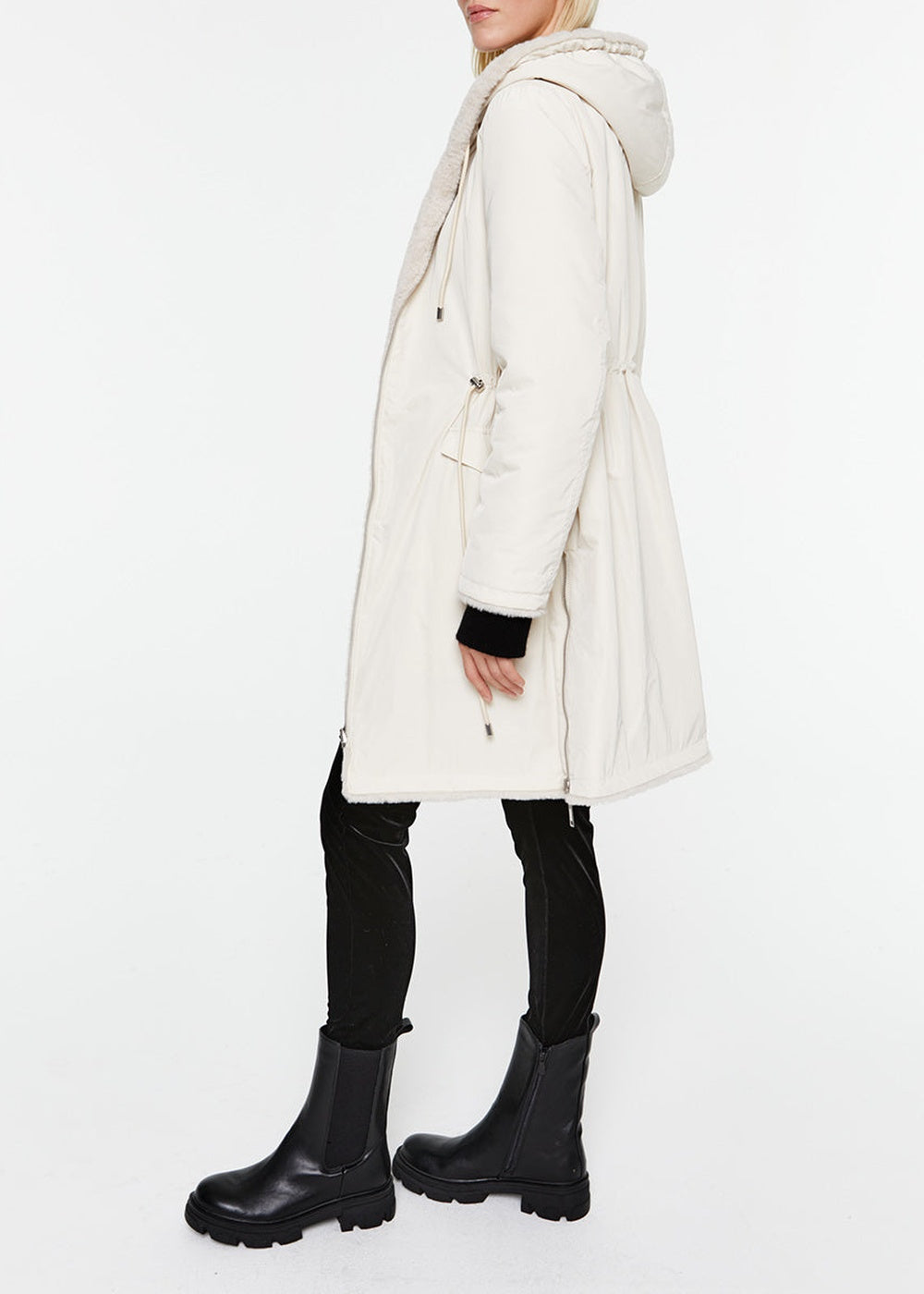 Manteau long doublé de fausse fourrure - Noir