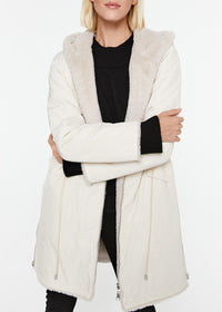 Manteau long doublé de fausse fourrure - Noir