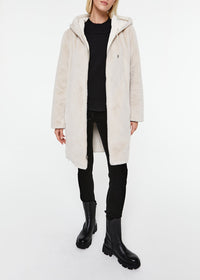 Manteau long doublé de fausse fourrure - Noir