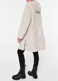 Manteau long doublé de fausse fourrure - Noir