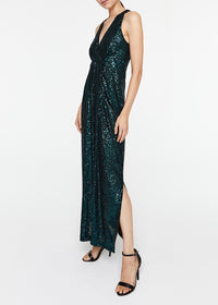 Robe longue à sequins - Vert Foncé