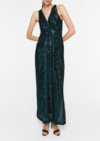 Robe longue à sequins - Vert Foncé