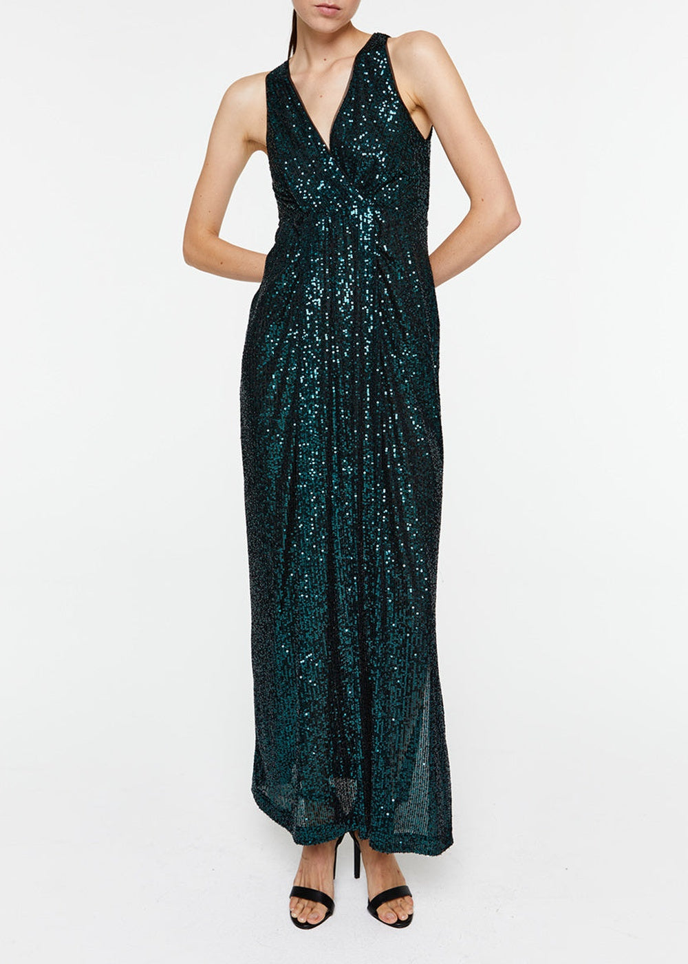Robe longue à sequins - Vert Foncé