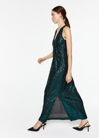 Robe longue paillettes - Vert Foncé