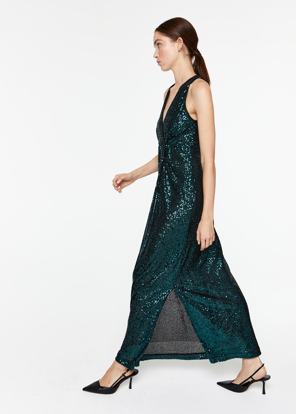 Robe longue paillettes - Vert Foncé