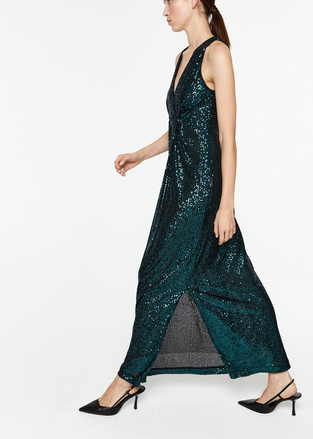 Robe longue à sequins - Vert Foncé