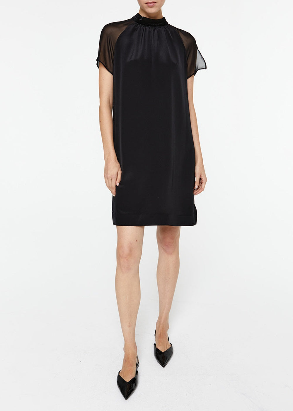 Robe à manches voilées en soie - Noir