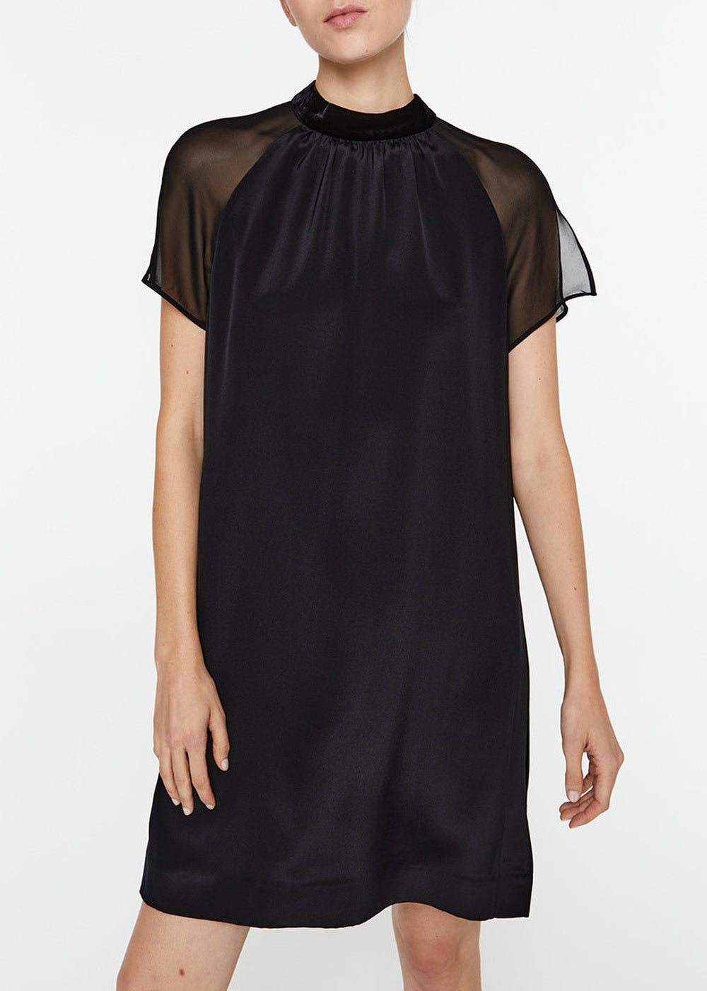 Robe à manches voilées en soie - Noir