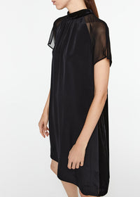 Robe à manches voilées en soie - Noir