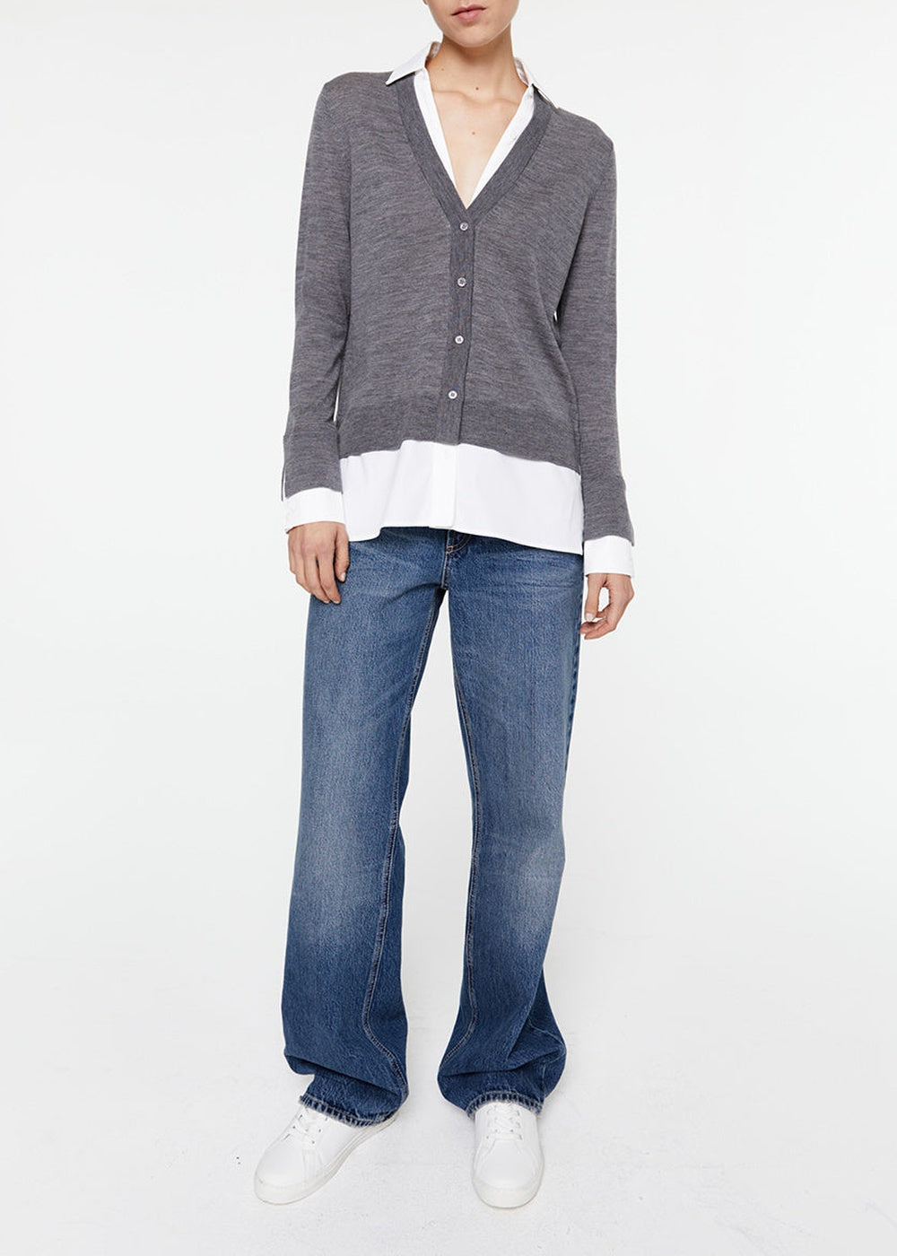 Gilet à détail chemise en laine - Gris
