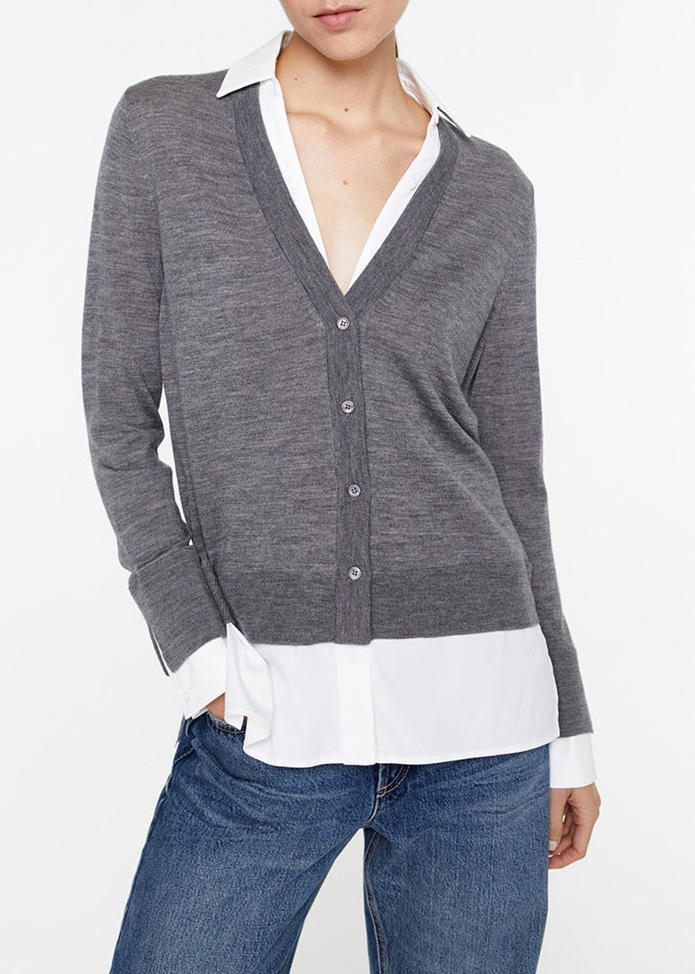 Gilet à détail chemise en laine - Gris