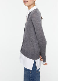 Gilet à détail chemise en laine - Gris