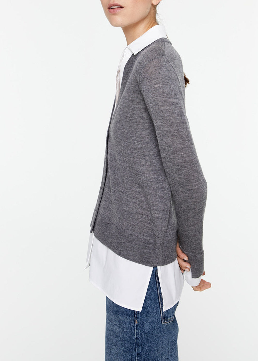 Gilet à détail chemise en laine - Gris