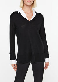 Wool jumper with shirt-style detailing - Black
