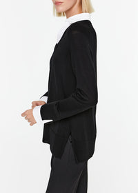 Wool jumper with shirt-style detailing - Black