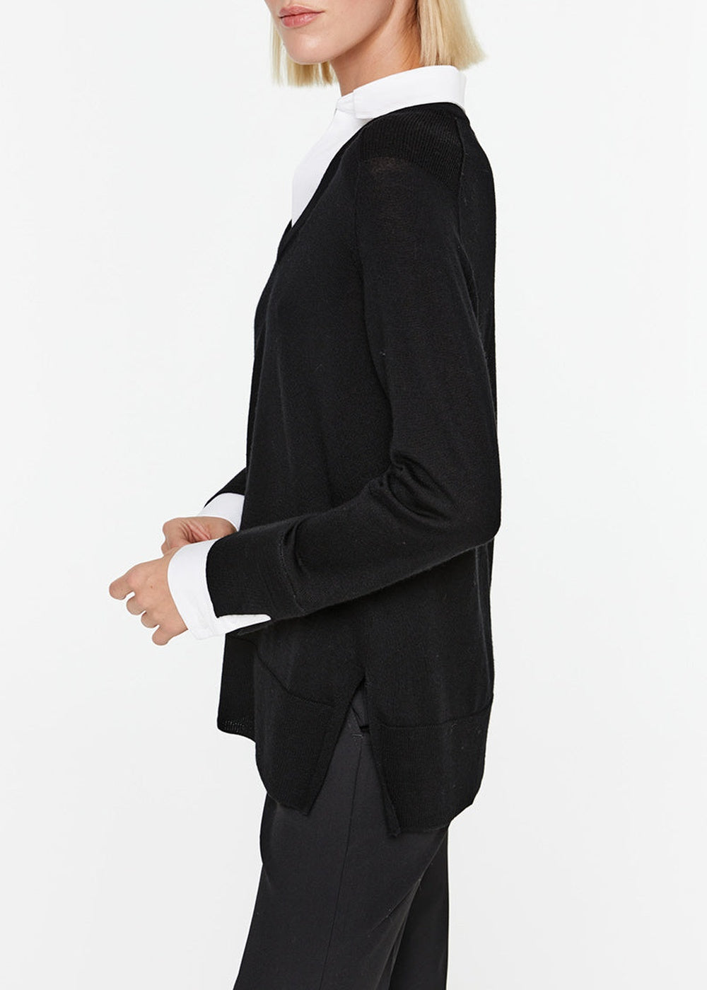 Wool jumper with shirt-style detailing - Black