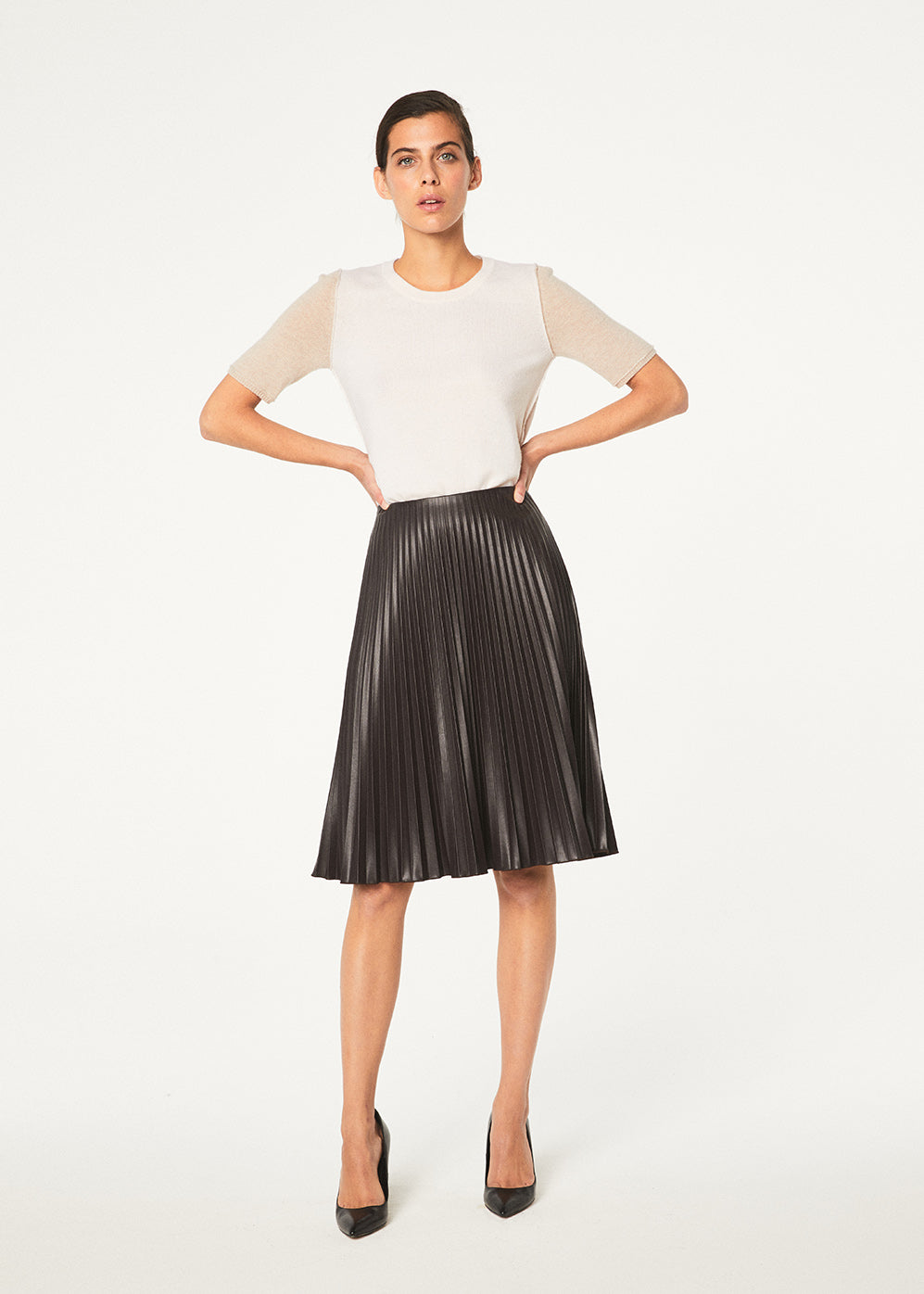 Jupe plisse faux cuir - Marron Foncé