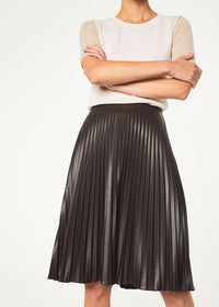 Jupe plisse faux cuir - Marron Foncé