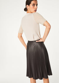Jupe plisse faux cuir - Marron Foncé