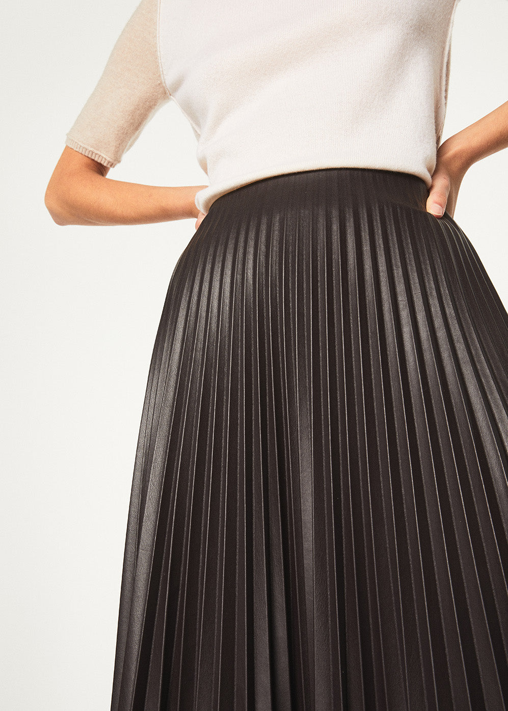 Jupe plisse faux cuir - Marron Foncé