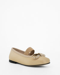 Barbara ballet flats with crystals, in satin - Champagne