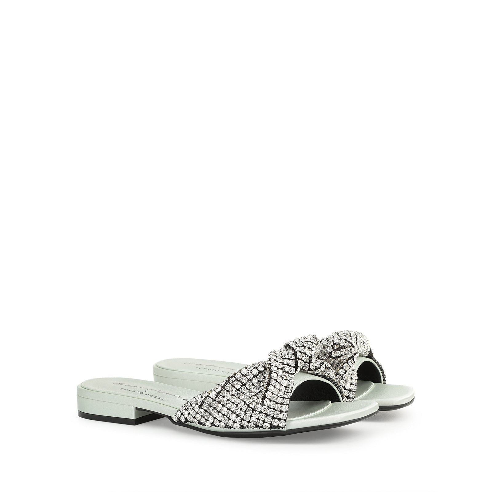 Sandales plates Evangel en soie - Light Mint & Nikel