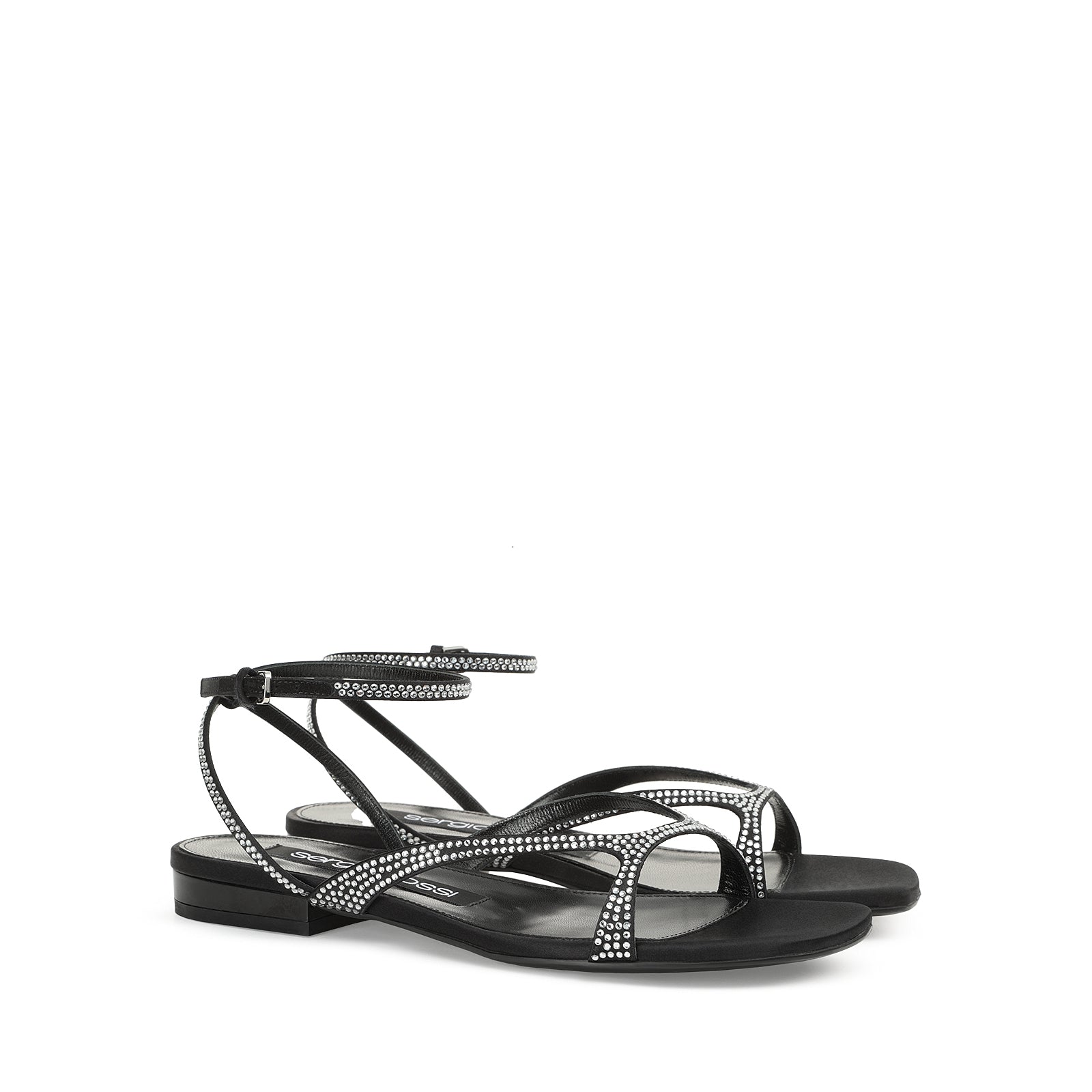 Sandales plates Sr Aracne en soie - Nero & Crystal