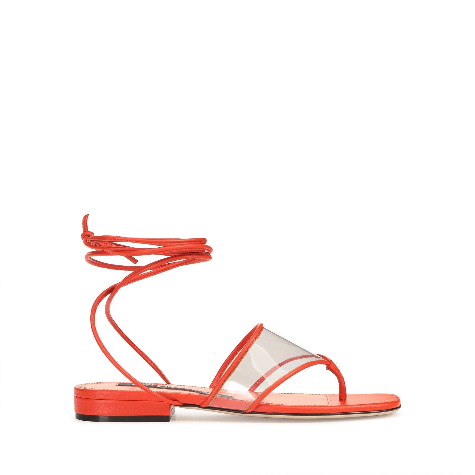 Sandales plates en cuir - Mandarine & Transparent