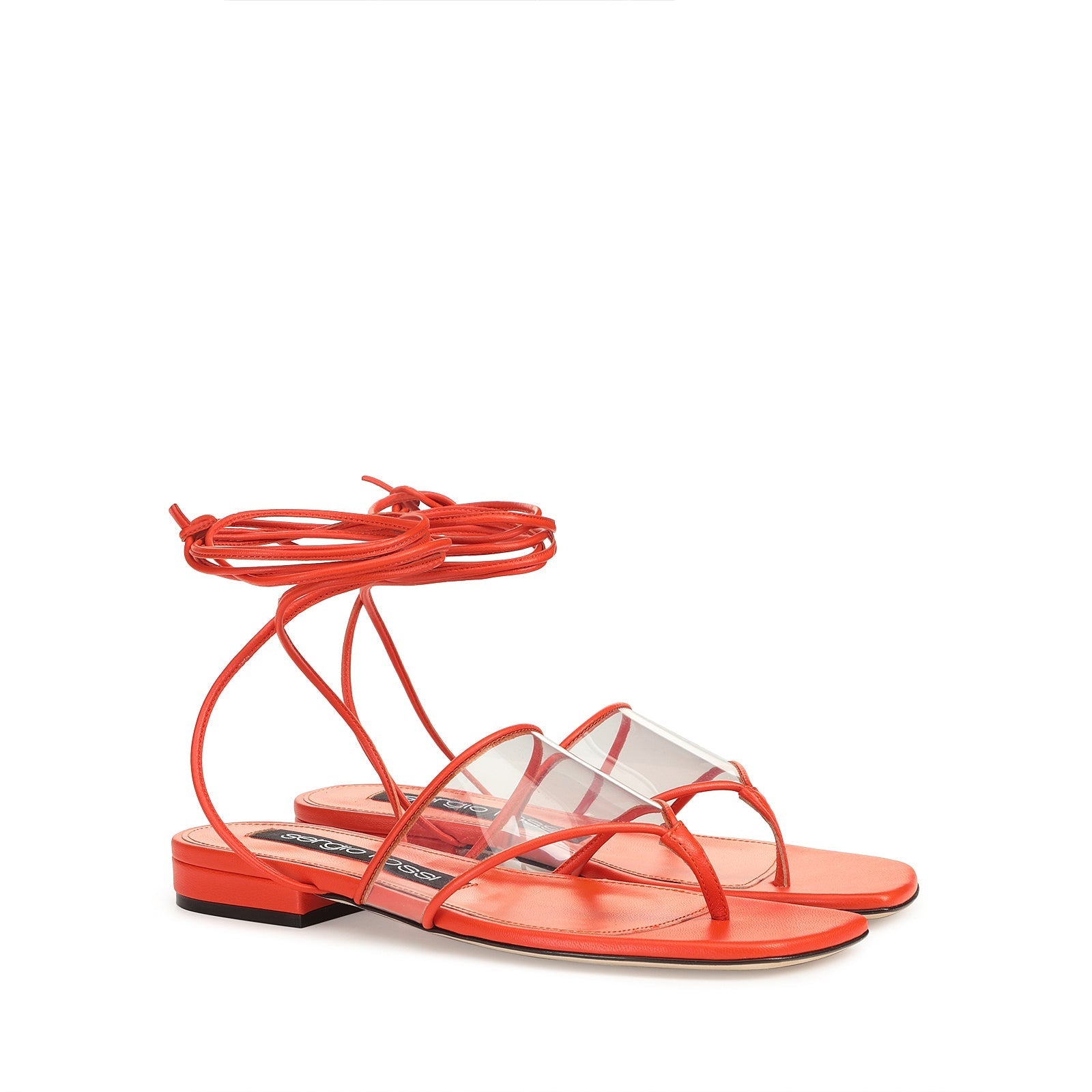 Sandales plates en cuir - Mandarine & Transparent