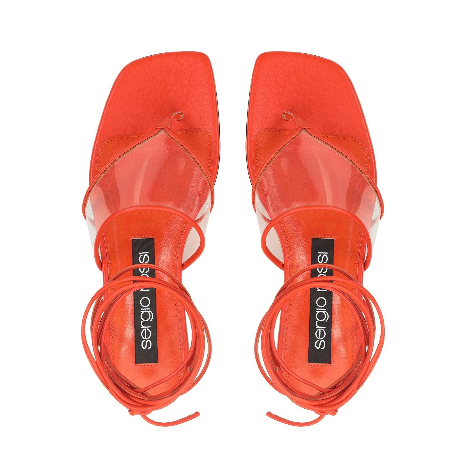 Sandales plates en cuir - Mandarine & Transparent