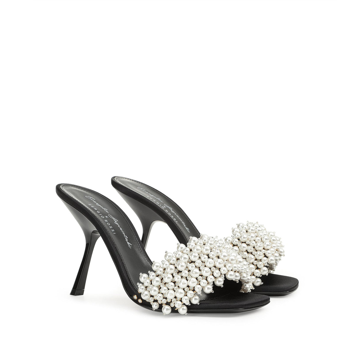 Mules à talons Evangelie 100 en soie - Nero & Perla