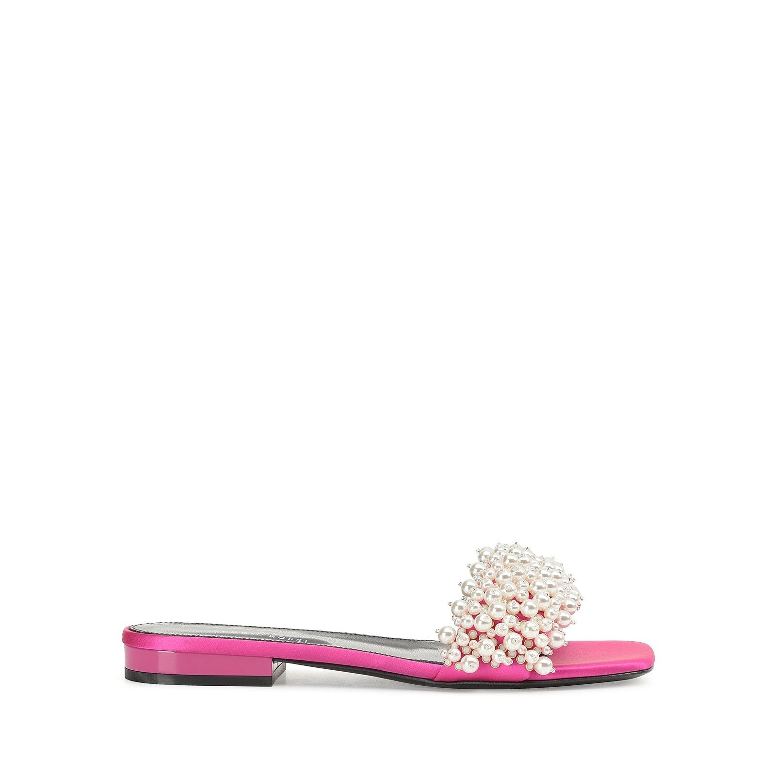 Mules plates Evangelie en soie - Magenta Perla