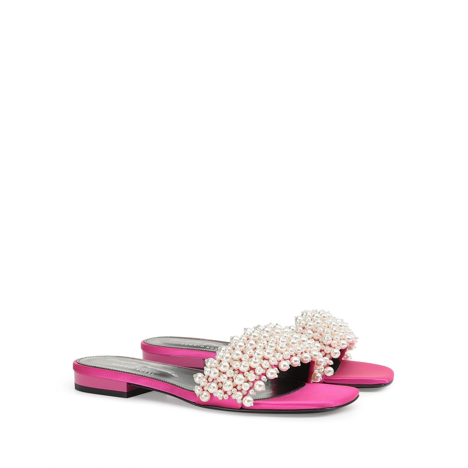 Mules plates Evangelie en soie - Magenta Perla