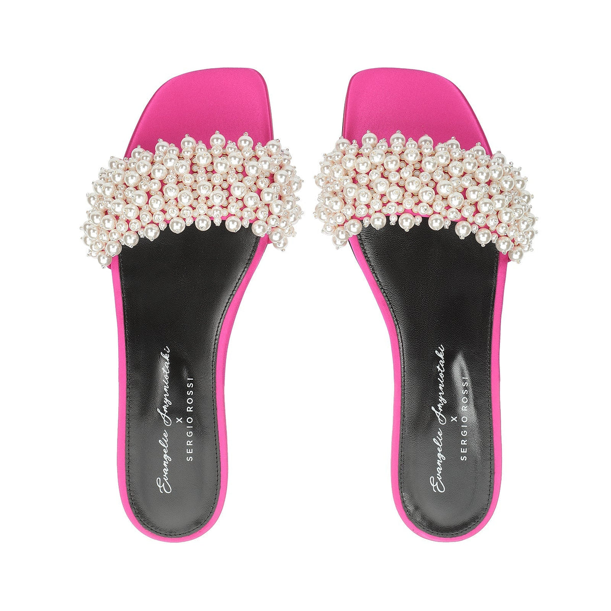 Mules plates Evangelie en soie - Magenta Perla