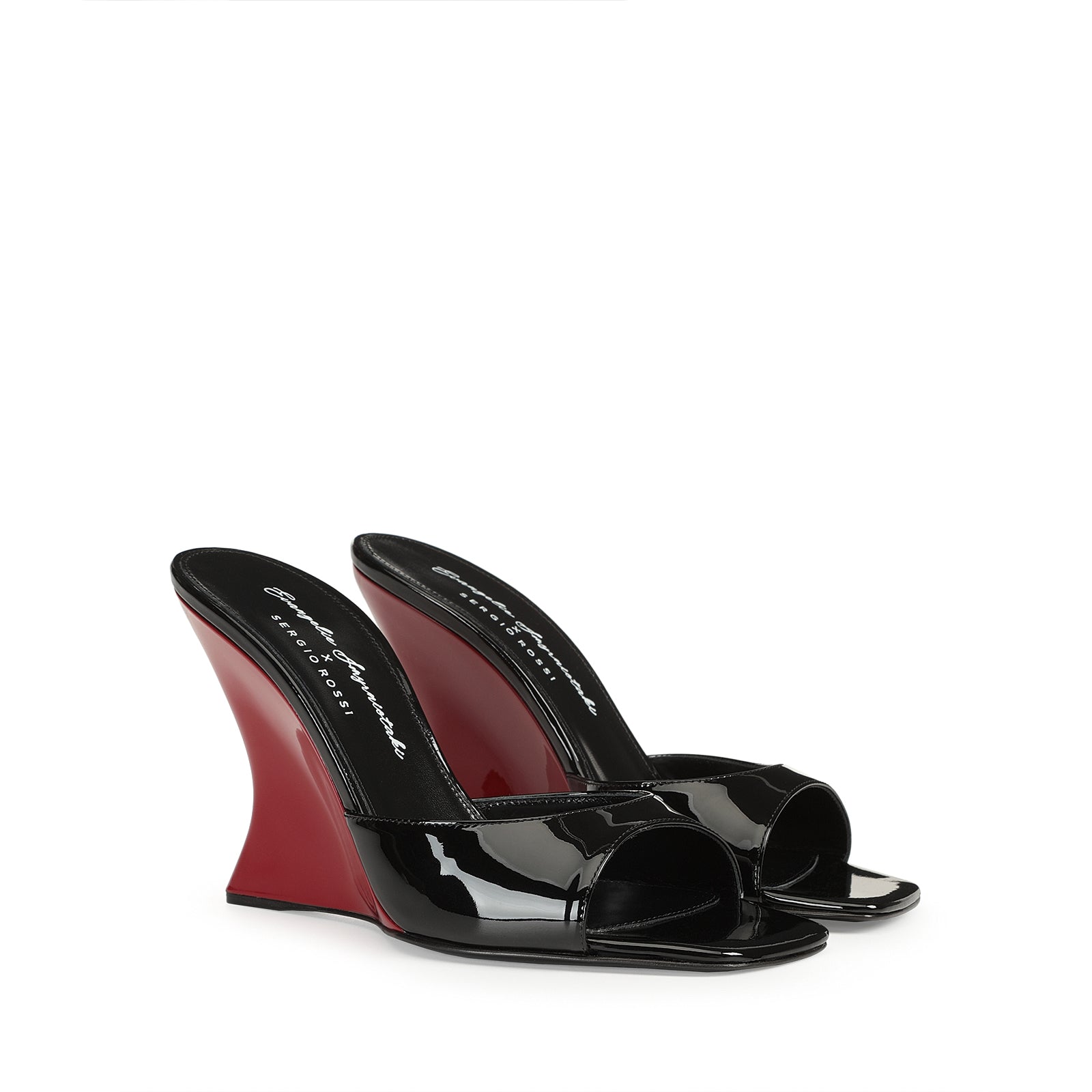 Mules compensées Evangelie 100 en cuir verni - Nero & Rosso