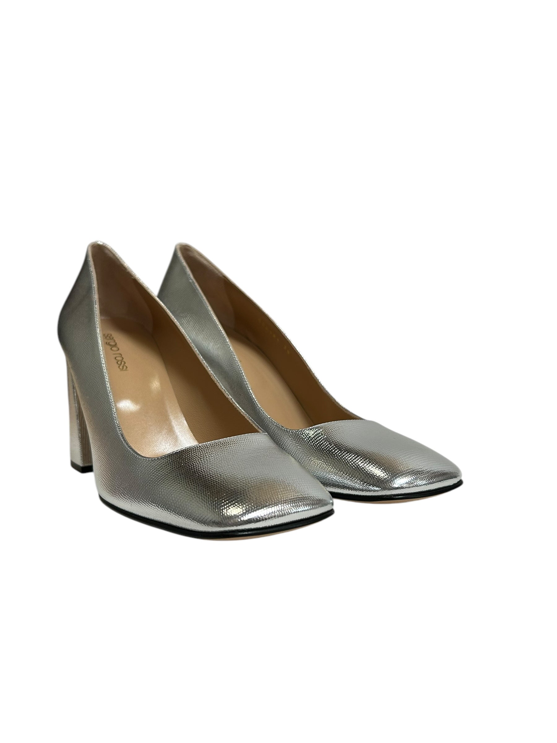 Escarpins à talons carrés 80 en cuir - Argento