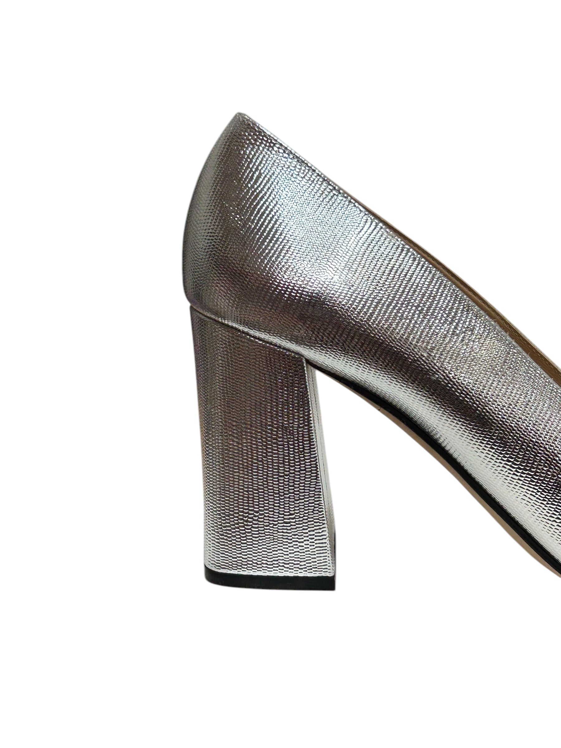 Escarpins à talons carrés 80 en cuir - Argento