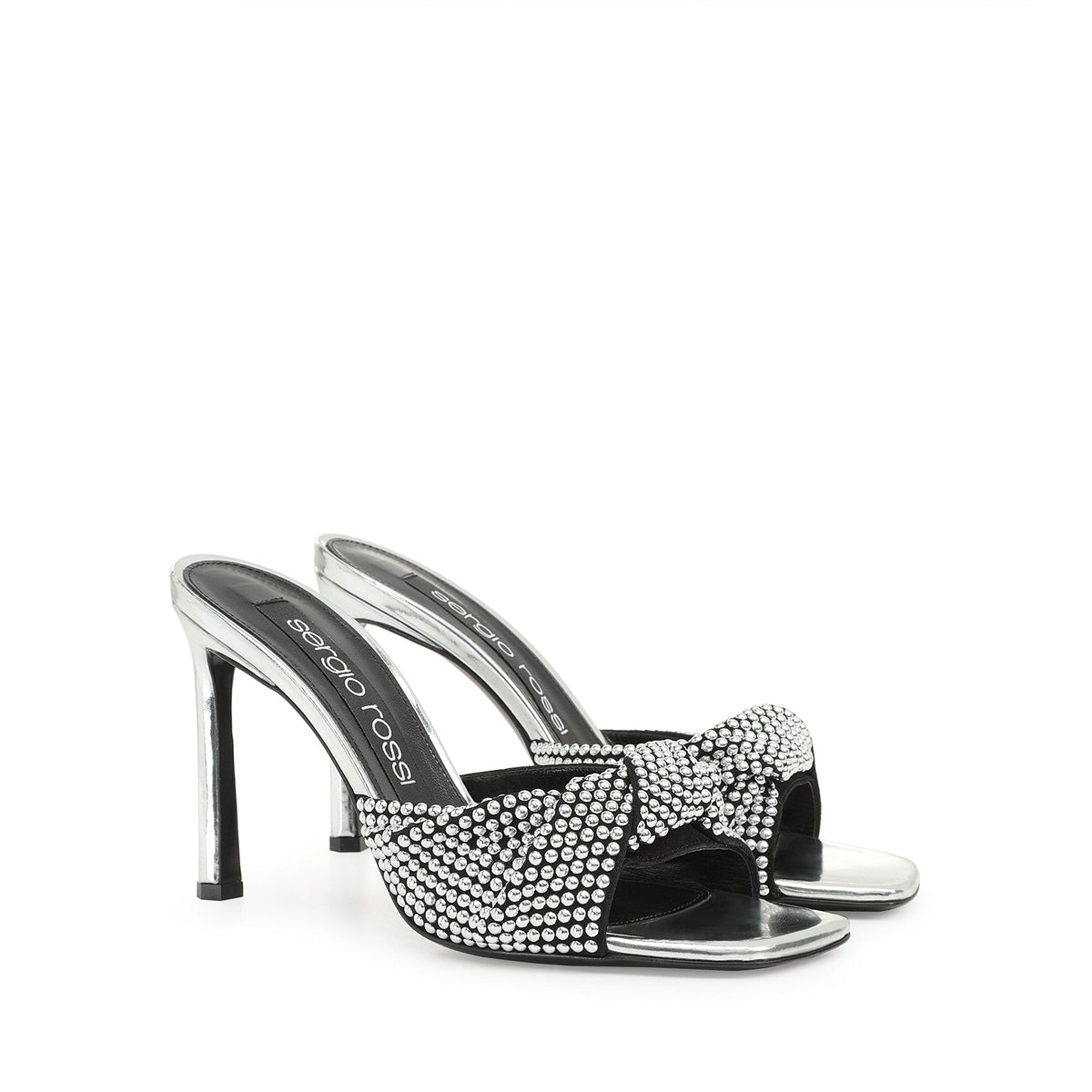 Sr Evangelie 95 heeled mules in leather - Nero & Palladio & Argent