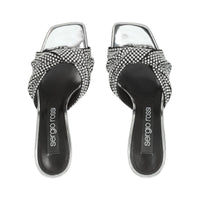 Sr Evangelie 95 heeled mules in leather - Nero & Palladio & Argent