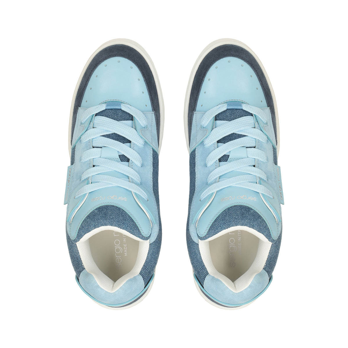 BASKETS SR1 ADDICT HOMMES VELOURS + NAPPA + ROYAL + DENIM