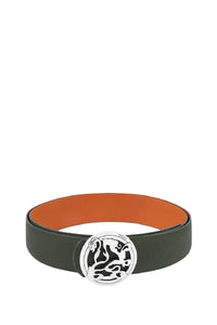 Ceinture à boucle en cuir exotique - Vert & Orange